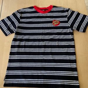NWOT SANTA CRUZ MENS BLACK AND WHITE AND RED STRIPED TEE SHIRT